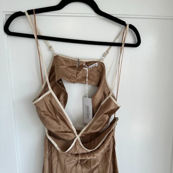 NWOT Reformation Poppies Silk Cut-out Maxi Slip Dress Sz 8 Croissant Deep V-neck - Picture 9 of 10